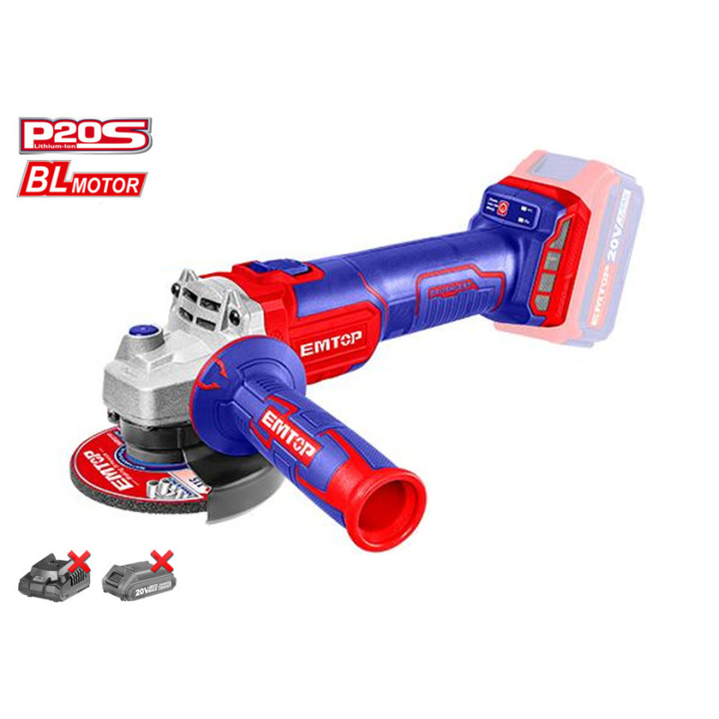 AMOLADORA 115MM M14 BATERIA 20V BRUSHLESS EMTOP P20S (BATERIA Y CARGADOR NO INCLUIDOS)