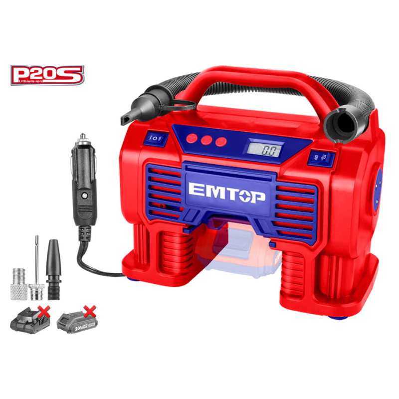 COMPRESOR AIRE EMTOP BATERÍA 20V - P20S - (11 BAR - CUADRO DIGITAL - CON ENCHUFE COCHE)