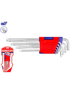 JUEGO LLAVES TORX CR-V - 9 PCS (T10 - T50) EMTOP