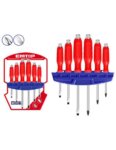 CONJUNTO 6 DESTORNILLADORES EMTOP (1xSL5.5-1xSL6.5-1xSL8-1xPH1-1xPH2-1xPH3)