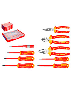 JUEGO 9 HERRAMIENTAS AISLANTES ELECTRICISTA 1000V CAJA APILABLE- EMTOP
