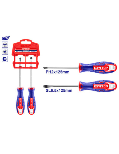 SET 2 DESTORNILLADORES Cr-V EMTOP (SL6.5x6x125 - PH2x6x125)