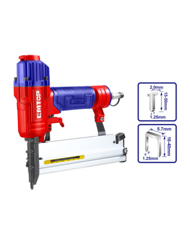 CLAVADORA 2EN1 NEUMATICA EMTOP PARA COMPRESOR 15-50mm (INCLUYE GRAPAS Y CLAVOS)