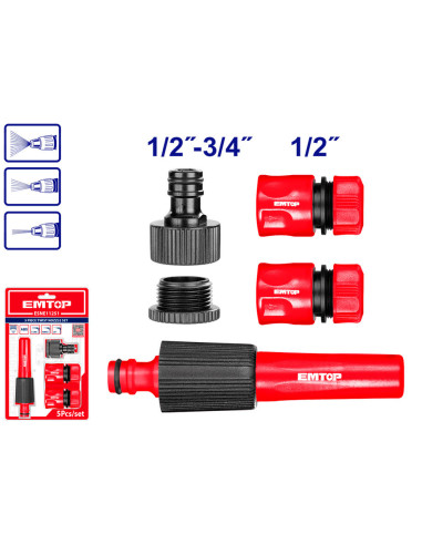 CONJUNTO CONECTORES AUTO-STOP + BOQUILLA RIEGO MANGUERA EMTOP