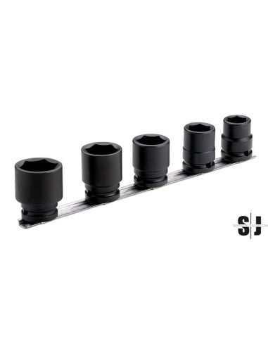 Juego 9 vasos impacto 1/2" hexagonales en rail, 8-27mm