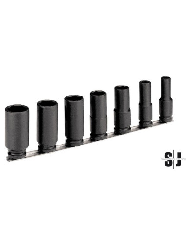 Juego 7 vasos de impacto 1/2" hexagonales en rail, 10-27mm