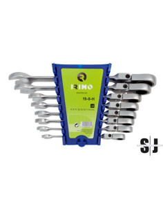 Juego 8 llaves combinadas carraca cabeza flexible 8-19mm
