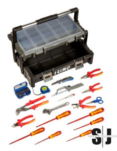 Caja de plástico con herramientas de electricista sin foam