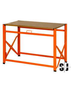 Banco de trabajo naranja portátil con encimera galvanizada y DM de 970 mm x 510 mm x 840 mm