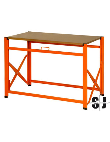 Banco de trabajo naranja portátil con encimera galvanizada y DM de 970 mm x 510 mm x 840 mm