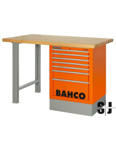 Banco de trabajo con encimera de madera de industria pesada con 2 patas y 6 cajones en color negro de 1500 mm x 750 mm x 1030 mm