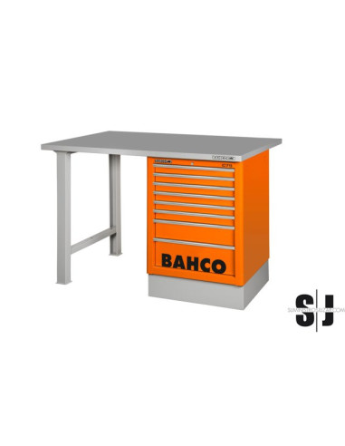 Banco de trabajo «heavy duty» con encimera de acero, dos patas y seis cajones, color negro, de 1800 mm x 750 mm x 1030 mm