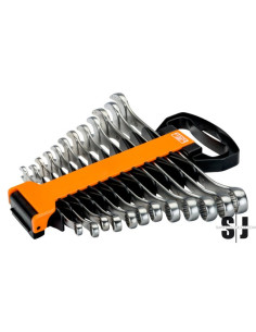 Juego de llaves combinadas acodadas de carraca métricas (12 piezas/soporte de plástico)