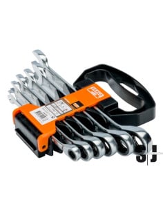 Juego de llaves combinadas de carraca métricas (6 piezas/colgador de plástico)