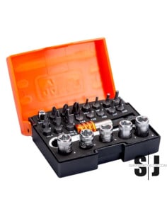 Juego de puntas y vasos pequeños de 1/4” para tornillos ranurados, Phillips, Pozidriv, TORX® y de cabeza hexagonal (26 piezas)