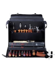 Composición de herramientas para electricistas en una bolsa de cuero: 28 piezas
