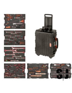 Kit de herramientas para aplicaciones estándar para aerogeneradores en maleta rígida altamente resistente, 114 unidades