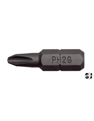 Punta estándar 1/4" para tornillos Phillips PH2G para escayola de 25 mm (30 piezas/caja de plástico)