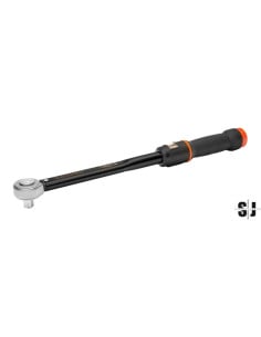 Llave dinamométrica mecánica de disparo ajustable con visor y cabeza de carraca fija con cuadradillo pasante