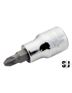 Vaso con punta con cuadradillo de 1/2" para tornillo de cabeza Pozidriv PZ2, 60 mm