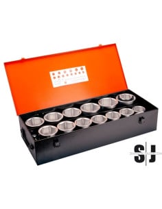 Juego de vasos con cuadradillo de 1" con perfil hexagonal métrico y carraca con cabeza redonda/adaptador (18 unidades/maletín)