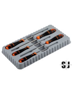 Juego de destornilladores ranurados/Pozidriv BahcoFit con mango de goma (5 piezas)