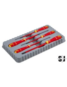 Juego de destornilladores ranurados y Pozidriv aislado VDE BahcoFit con mango multicomponente, 5 unidades