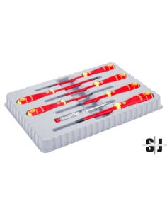 Juego de destornilladores aislados VDE BahcoFit con mango multicomponente con comprobador de tensión de 150 V-250 V: 7 unidades
