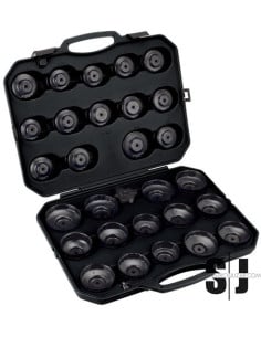 Juego de cazoletas para filtros de aceite. 28 extractores, 1 llave filtros y  3 garras