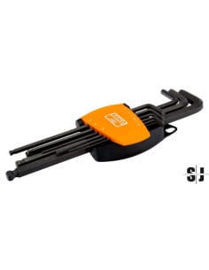 Juego 9 llaves tipo allen hexagonales con bola serie larga métricas con soporte compacto bi-componente