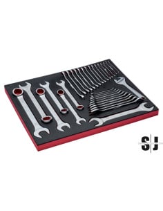 Juego de Llaves ajustables "inglesas", combinadas y fijas de dos bocas en bandeja de foam 3/3 Fit&Go, 33 unidades