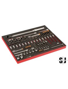 Juego de vasos de 1/4" y 3/8" y llave dinamométrica en bandeja de foam 3/3 Fit&Go (85 piezas)