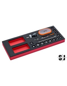 Juego de carraca de cabeza tipo pera y vasos de 1/4" en bandeja de foam 1/3 Fit&Go (48 piezas)