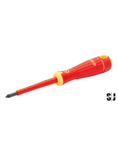 Destornillador Pozidriv aislado VDE BahcoFit con mango multicomponente, PZ1 x 80 mm, embalaje en blíster