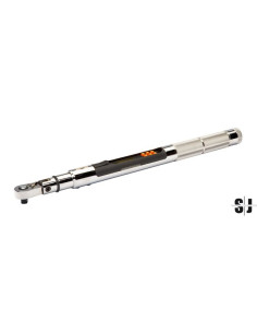 Llave dinamométrica electrónica de par y grados, con memoria/USB y cabeza de carraca fija. Cuerpo metálico